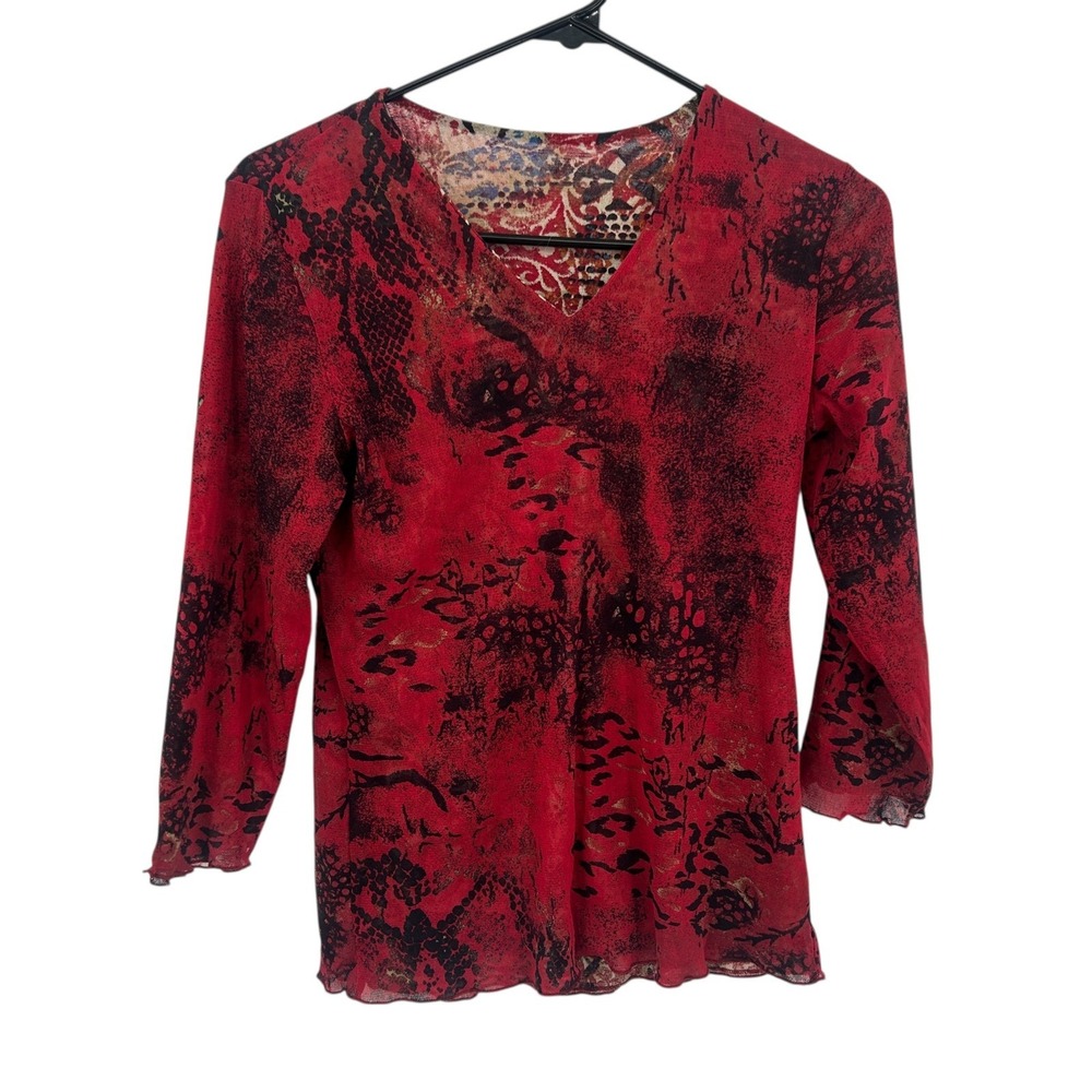 Reversible Sheer Mesh‎ Long Sleeve V-Neck Top XS Whimsigoth Dark Romantic Y2K
